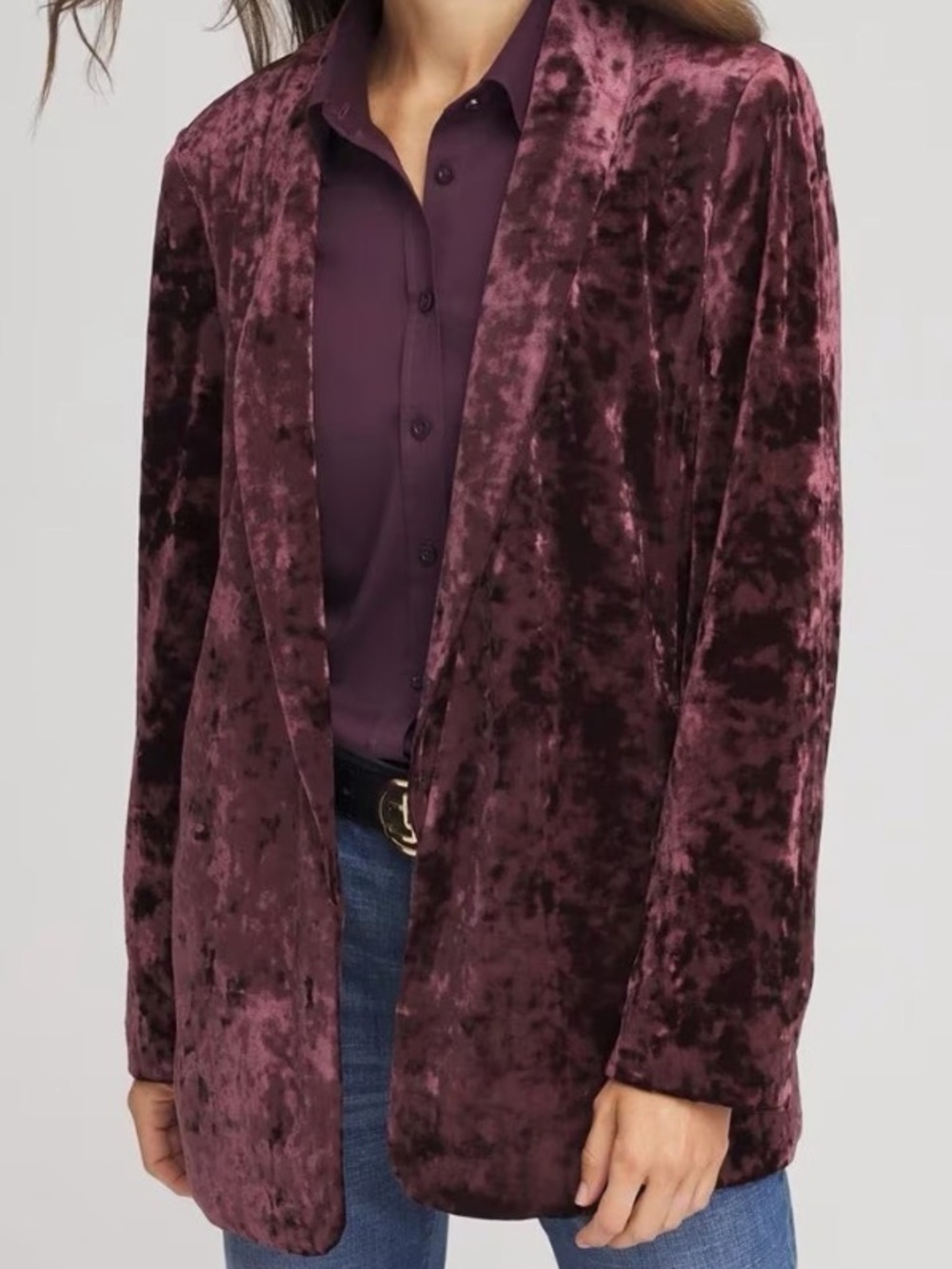 CHICOS Crushed Velvet Blazer Jacket Open Front Night Bloom Womens Size 4